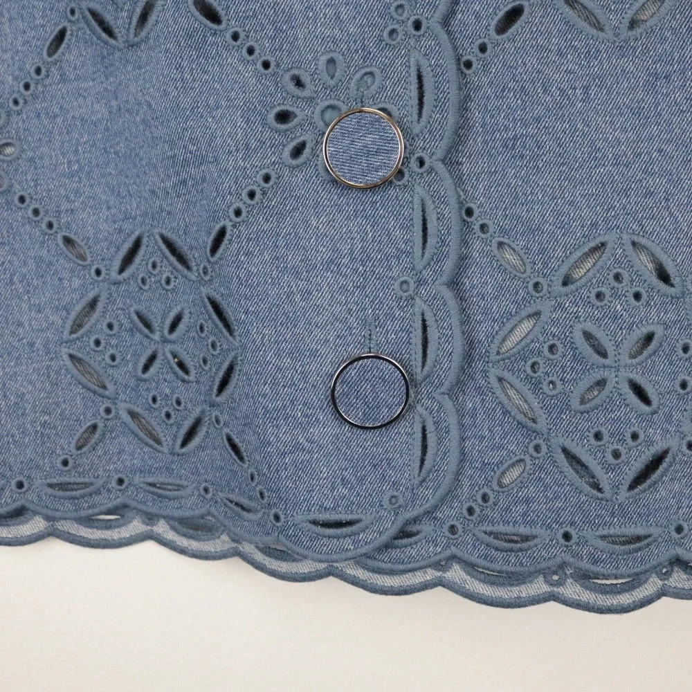 Veronica Beard Adelaide Jacket 0 Sea Glare Blue Denim Eyelet